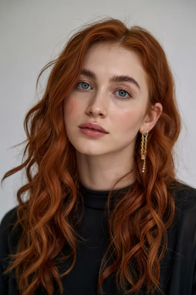 ginger hair color 2026+Rich Auburn Waves with a Clean Edge