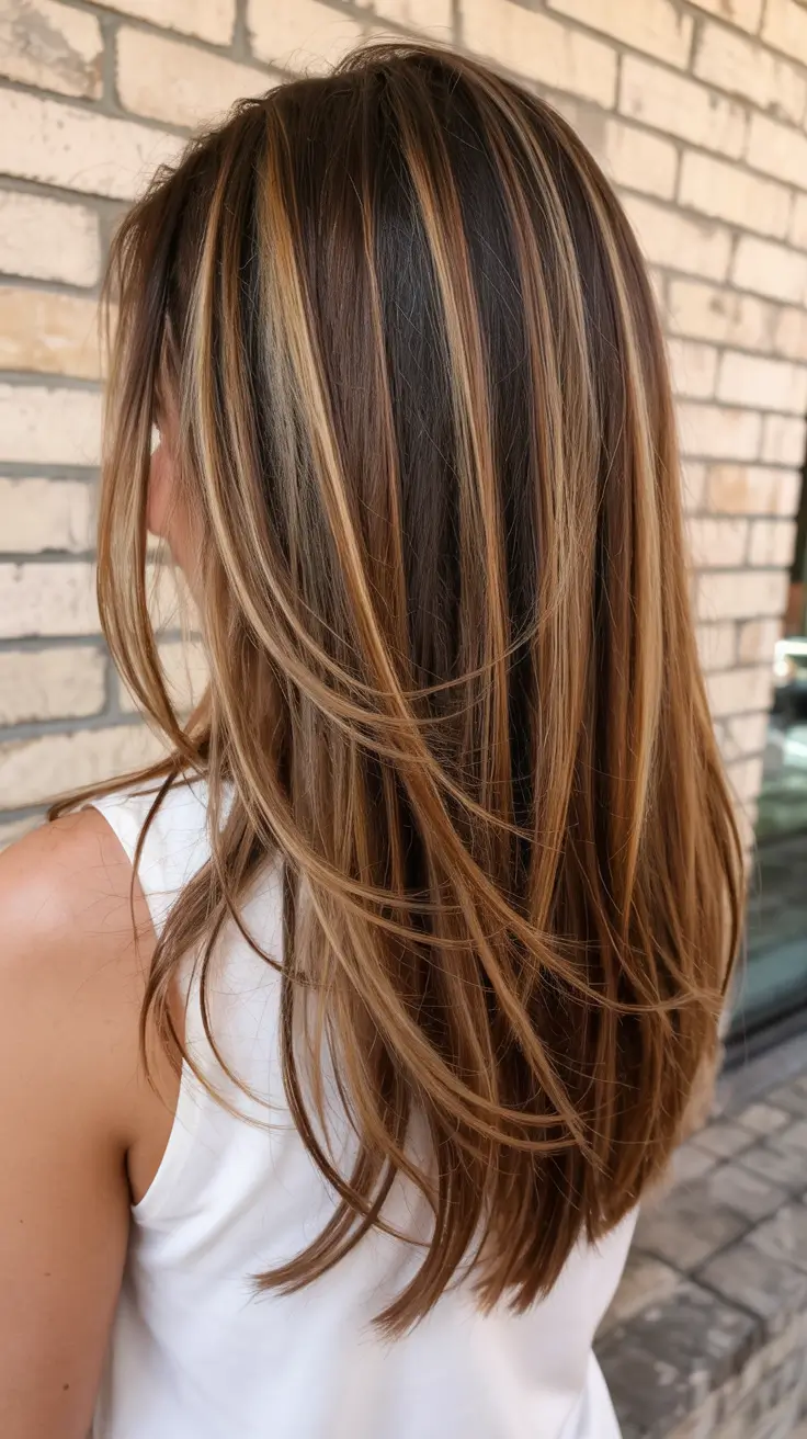 hair color for brown skin tone 2026+Sunlit Bronze Strands with Dramatic Striping