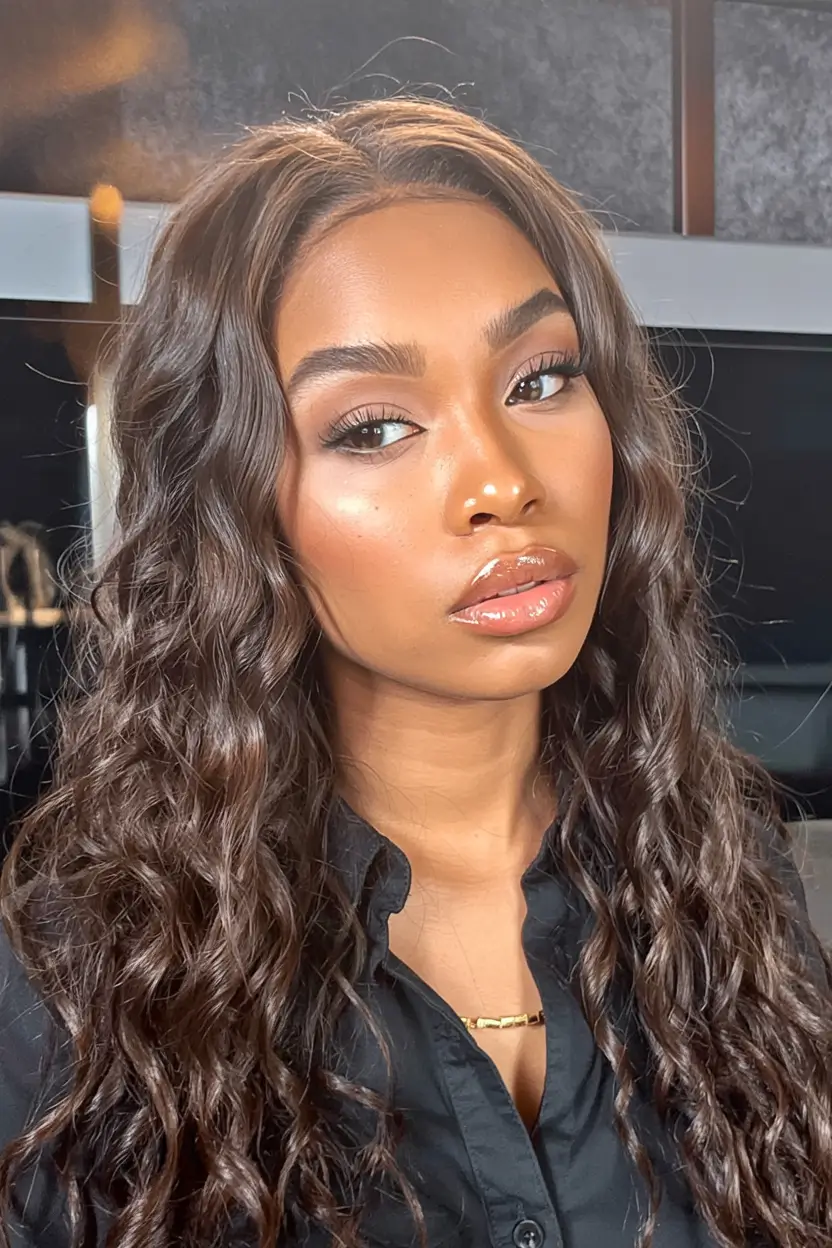 hair color for brown skin tone 2026+Glossy Neutral Brown for Textured Curls