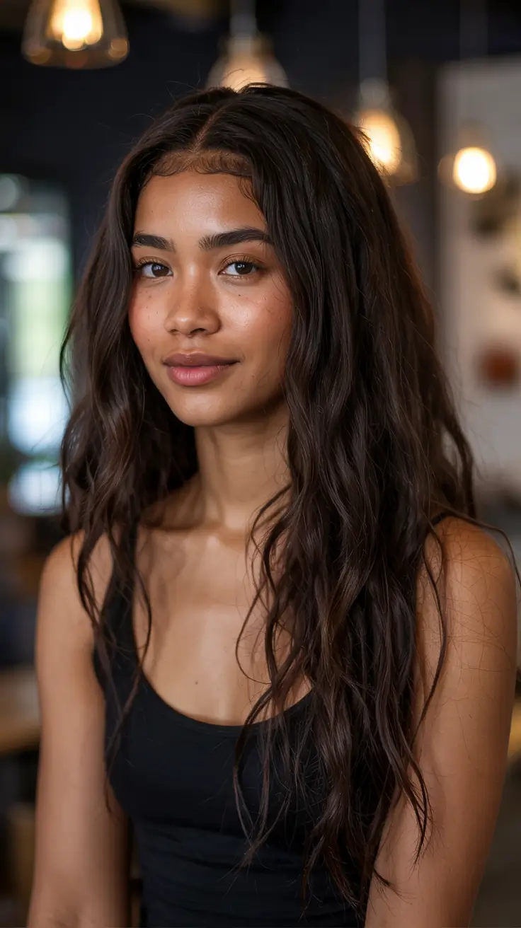 hair color for brown skin tone 2026+Beachy Walnut Brown with Air-Dried Texture