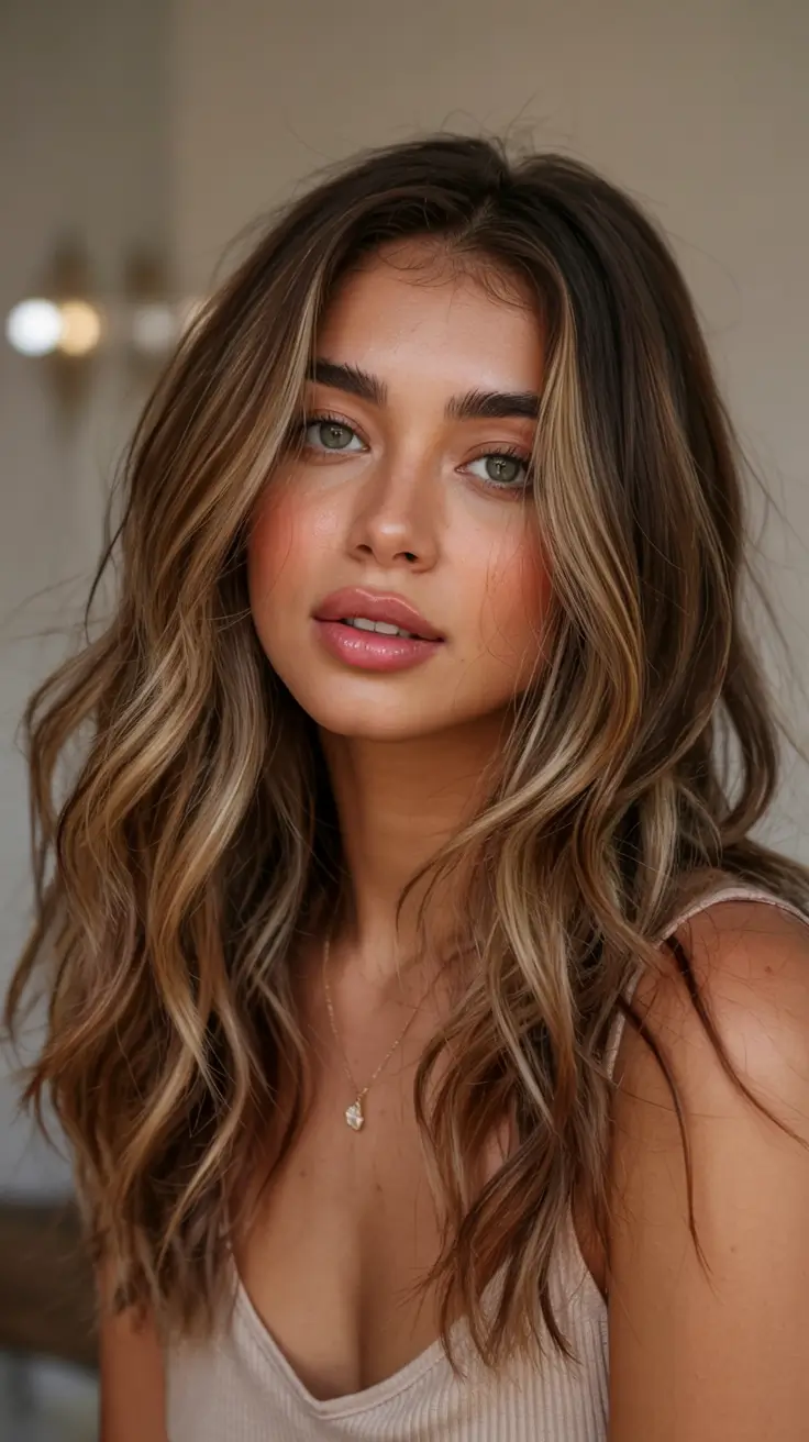 hair color for brown skin tone 2026+Golden Beach-Wave Layers with Root Shadow
