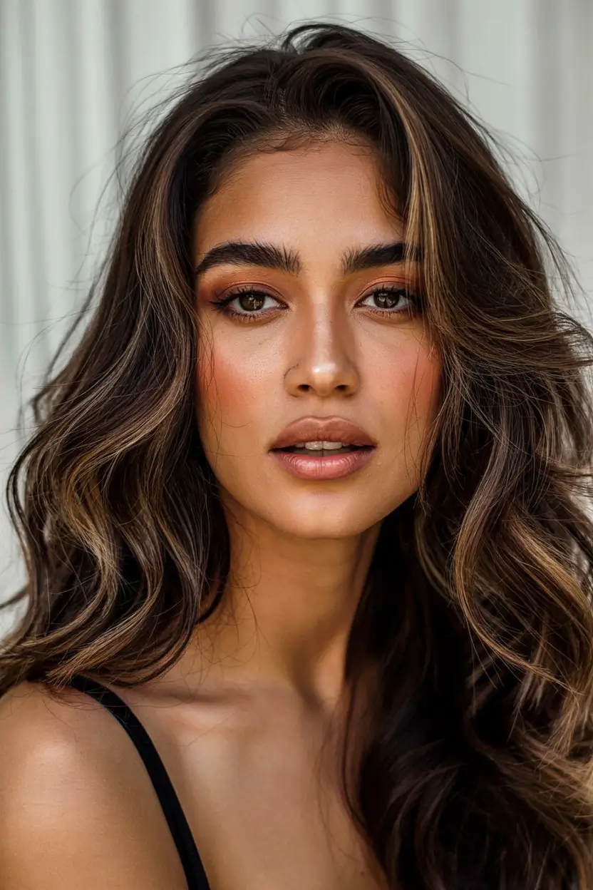 hair color for brown skin tone 2026+Molten Brunette with Subtle Chestnut Flickers