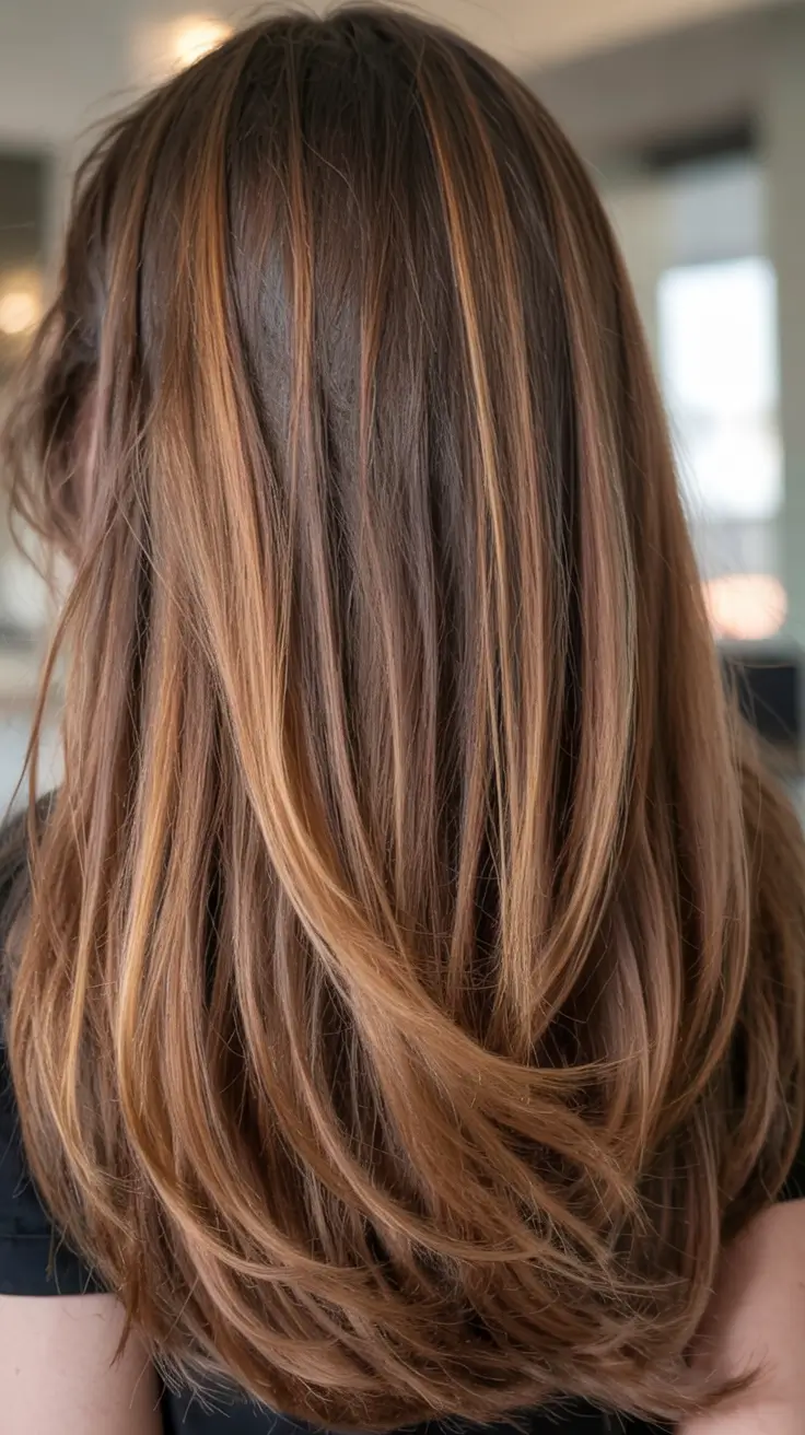 hair color for brown skin tone 2026+Toffee Ribbon Highlights with Cool Underlayers