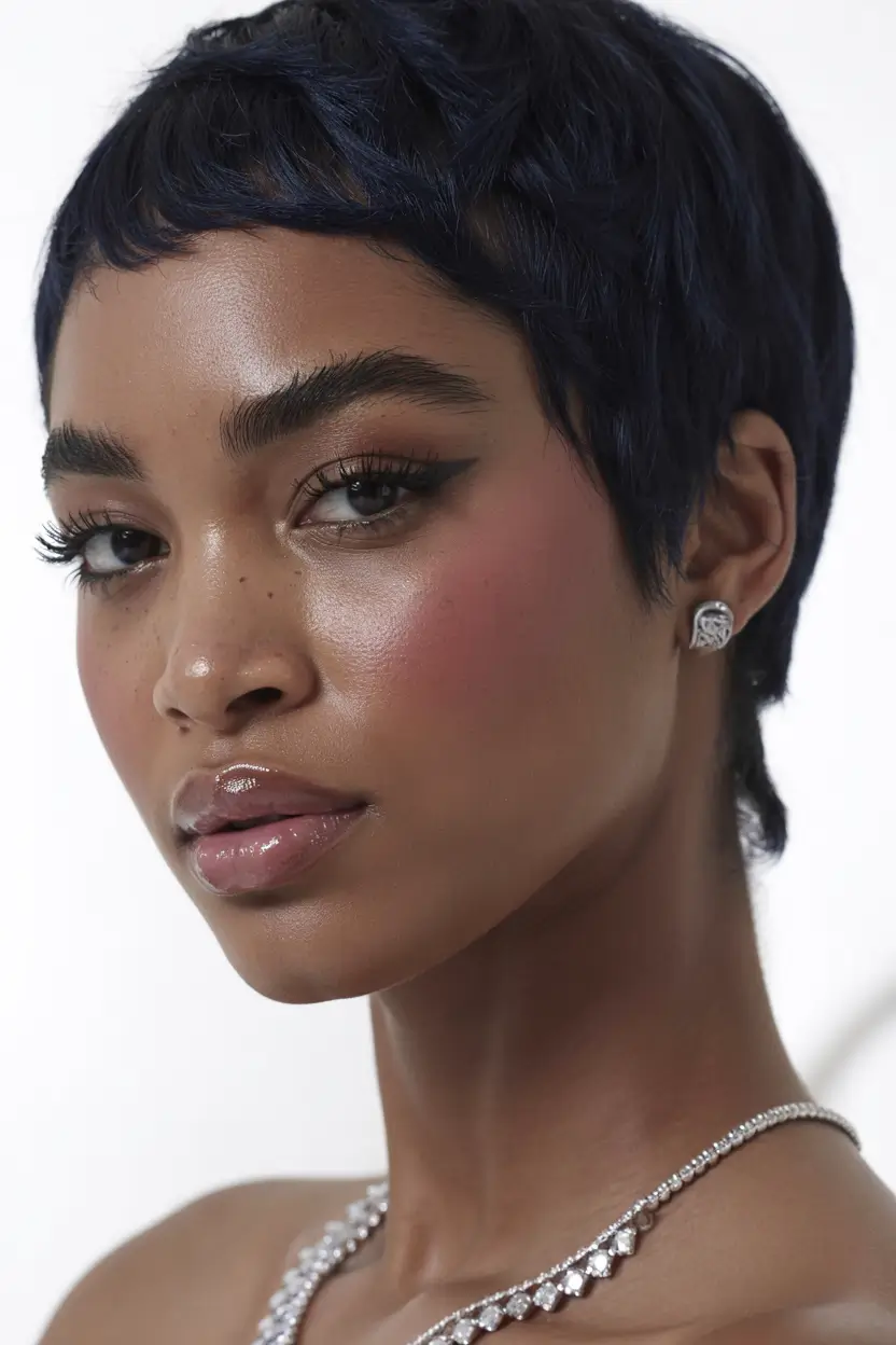 hair color for dark skin tone 2026+Inky Navy Pixie for Maximum Cool