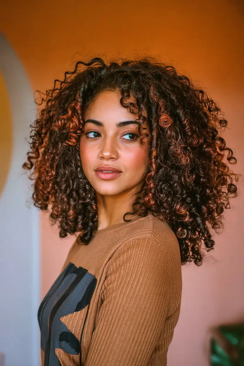 hair color for dark skin tone 2026+Rusty Bronze Curls with S-Curve Definition
