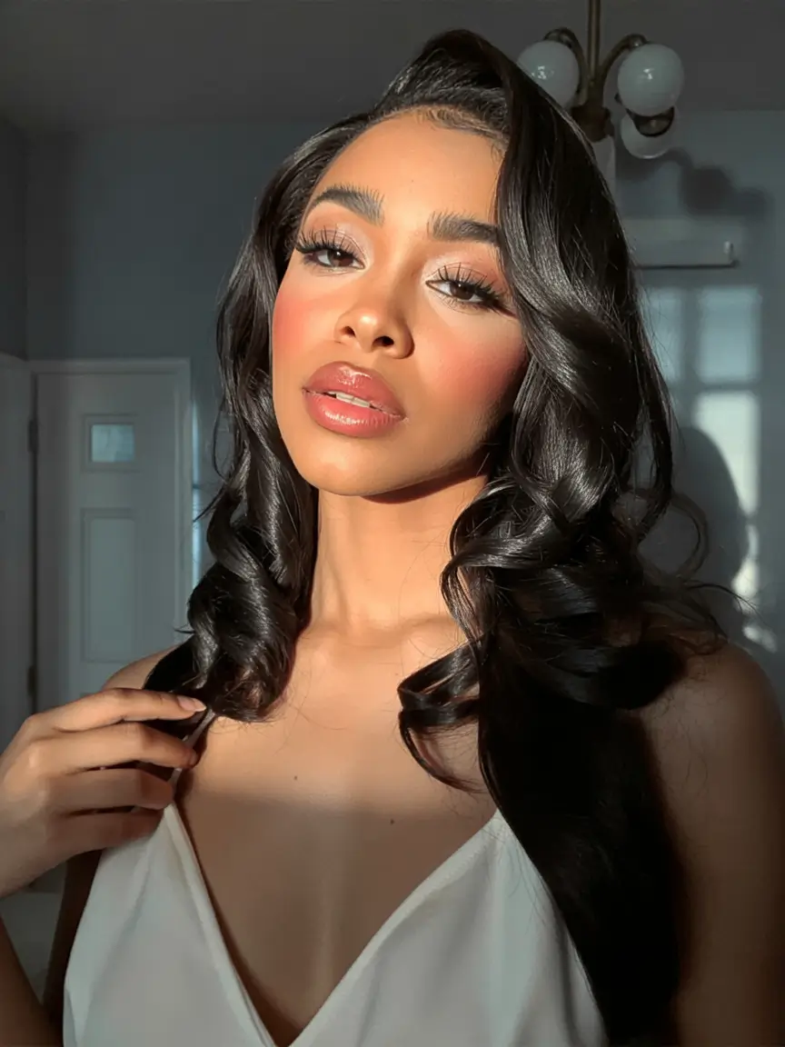 hair color for dark skin tone 2026+Hollywood Jet with Barrel Curls