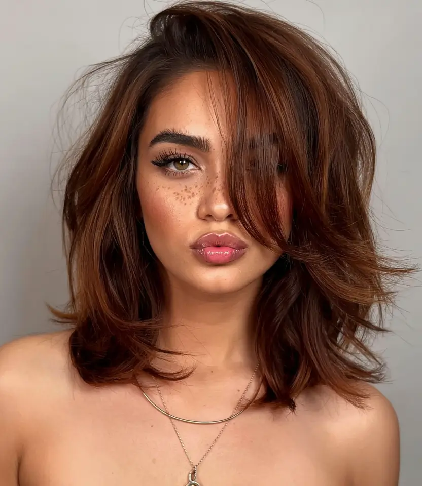 hair color for dark skin tone 2026+Toffee Mocha Layers with Blowout Texture