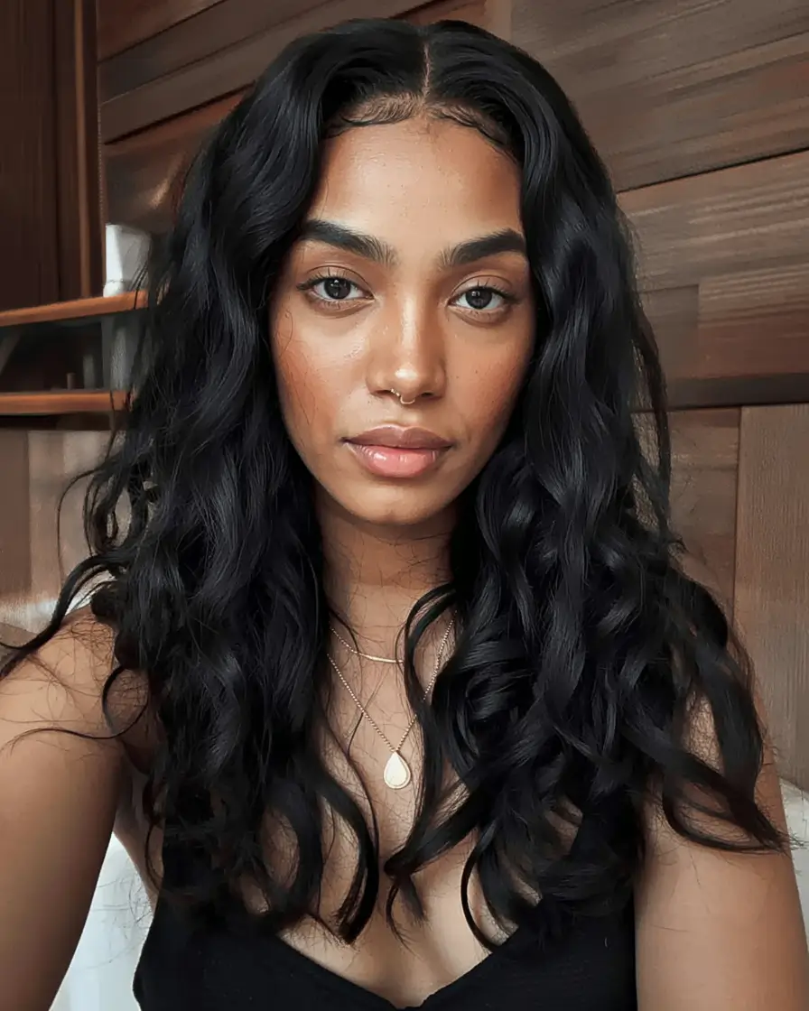 hair color for dark skin tone 2026+Natural Noir with Sculpted Soft Waves