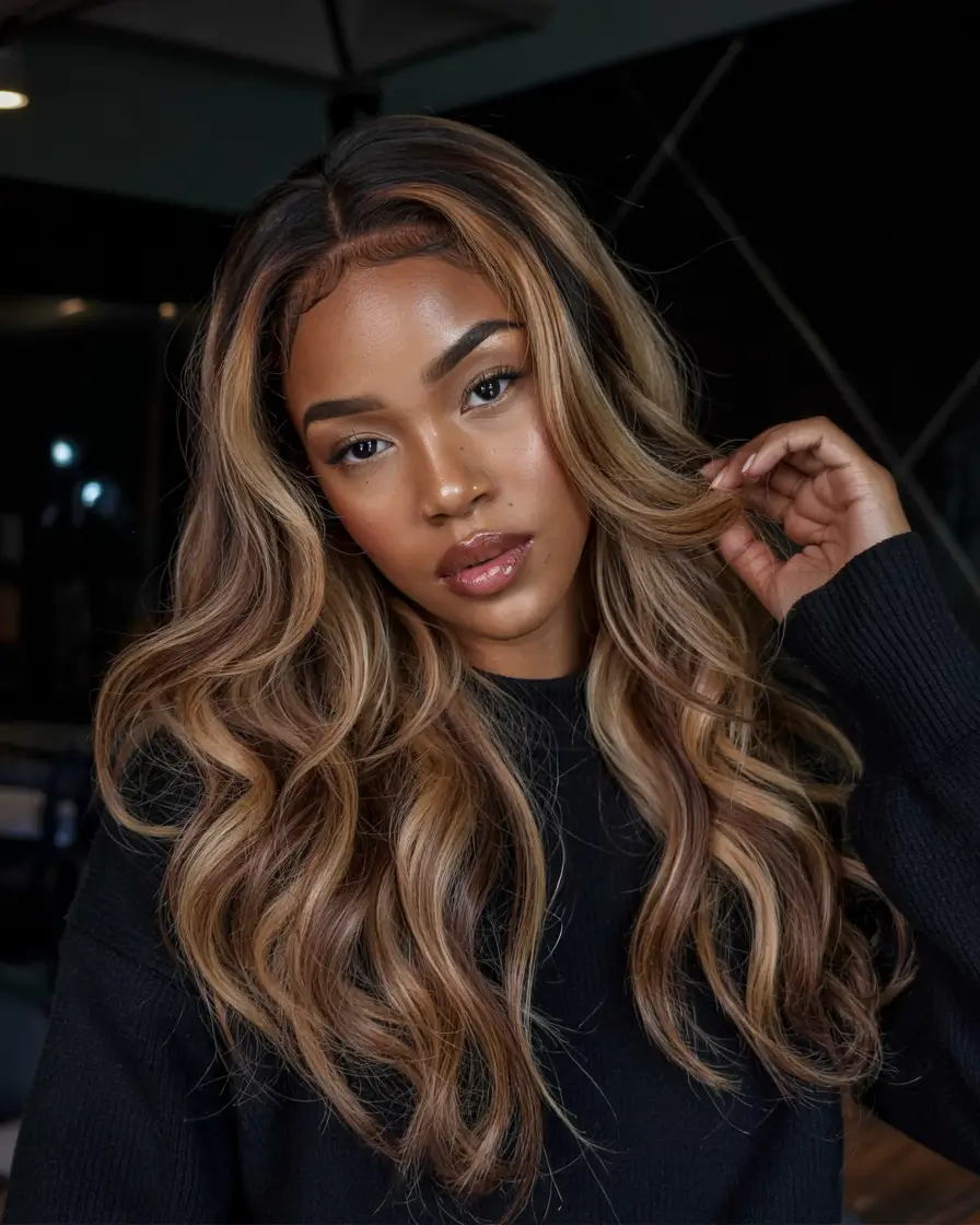 hair color for dark skin tone 2026+Butterscotch Luxe with Shadow Root Blend