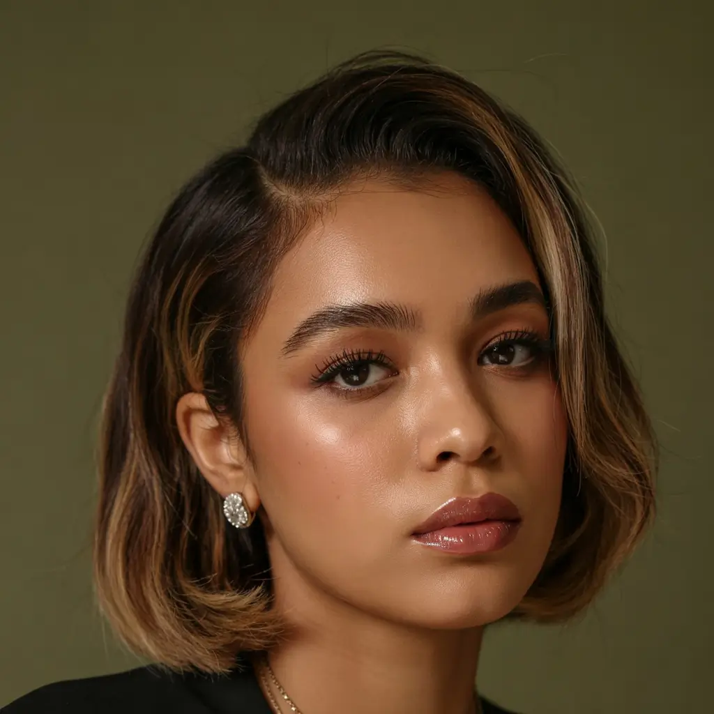 hair color for dark skin tone 2026+Cocoa Rooted Bob with Honey End Glow