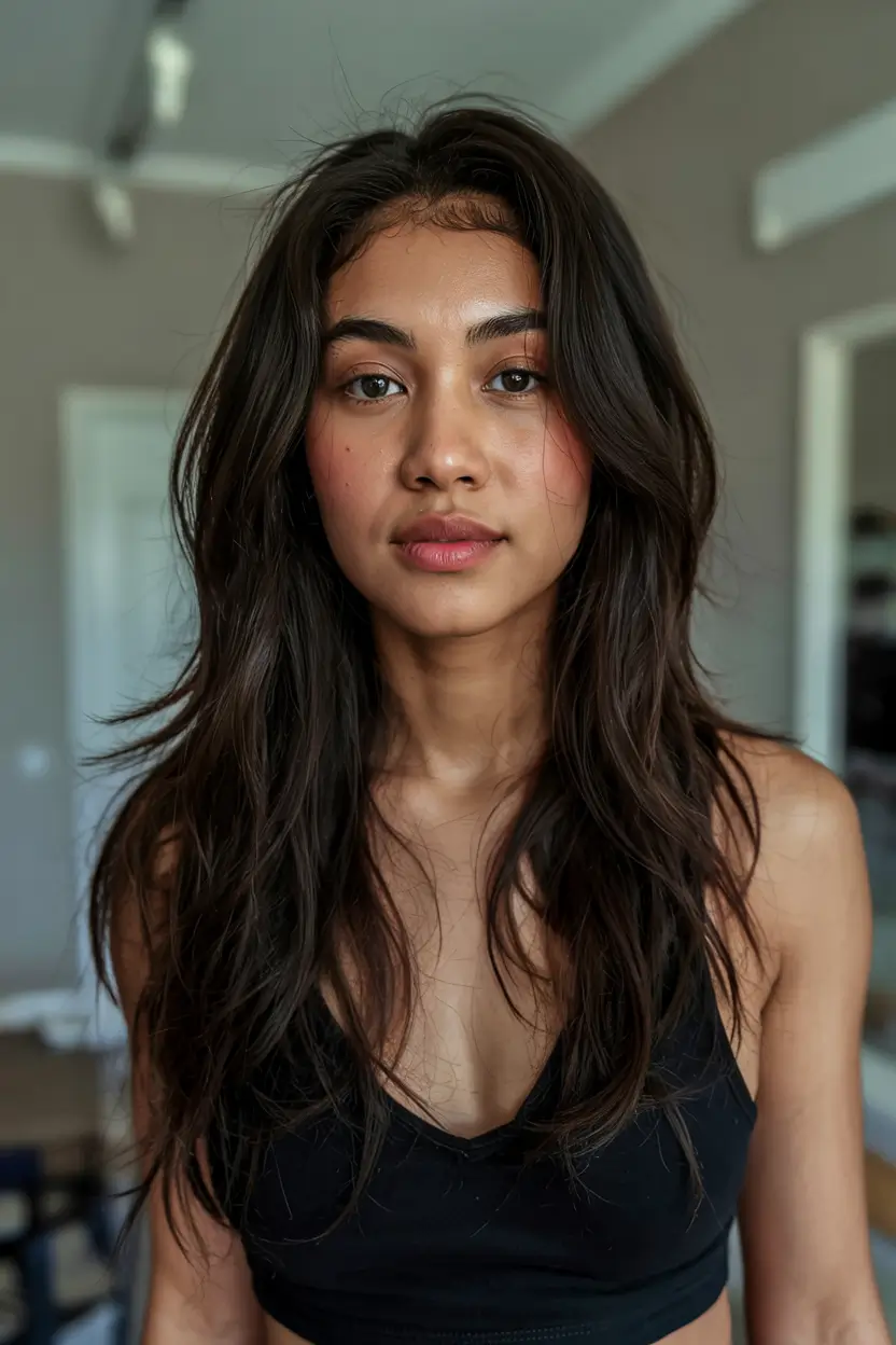 hair color for dark skin tone 2026+Dark Roast Soft Shag with Airy Movement