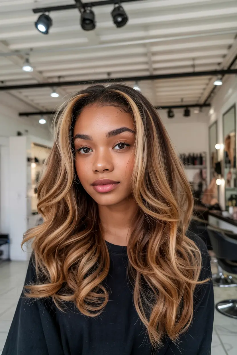 hair color for dark skin tone 2026+Golden Caramel Bombshell with Crowned Shine