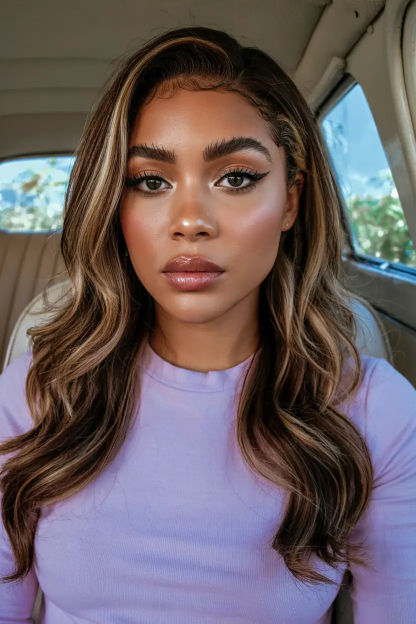 hair color for dark skin tone 2026+Face-Framing Honey Melt Highlights