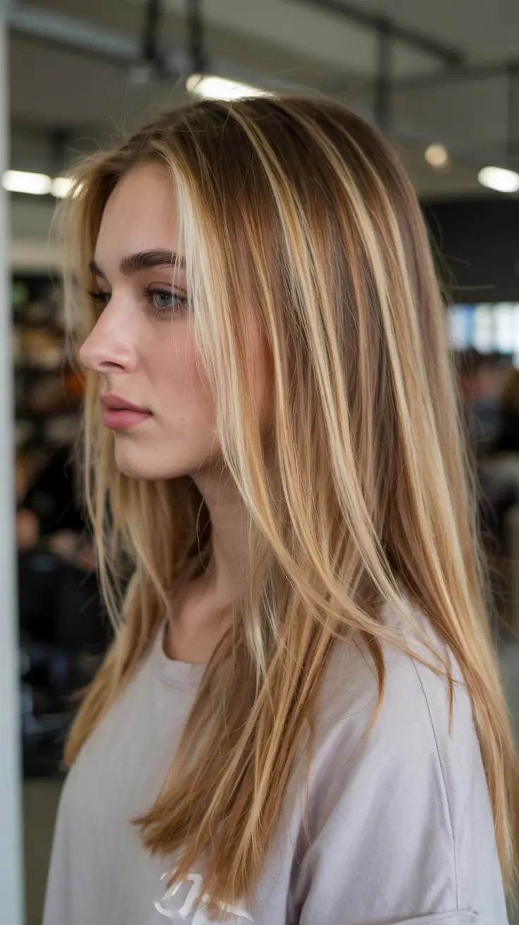 hair color for light skin tone 2026+Rooted Honey Blonde with Fine Foil Highlights