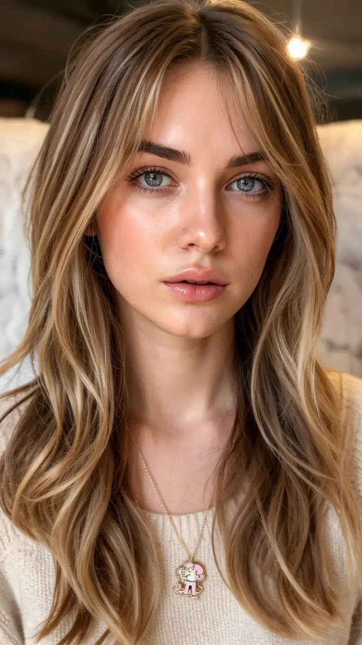 hair color for light skin tone 2026+Muted Beige Blonde with Curtain Bangs