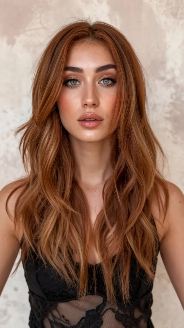 hair color for light skin tone 2026+Burnished Copper with Soft Shag Layers