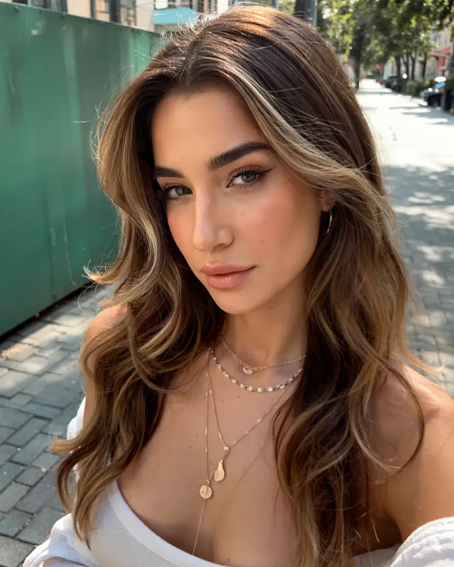 hair color for light skin tone 2026+Bronzed Brown with Soft Ribbon Highlights