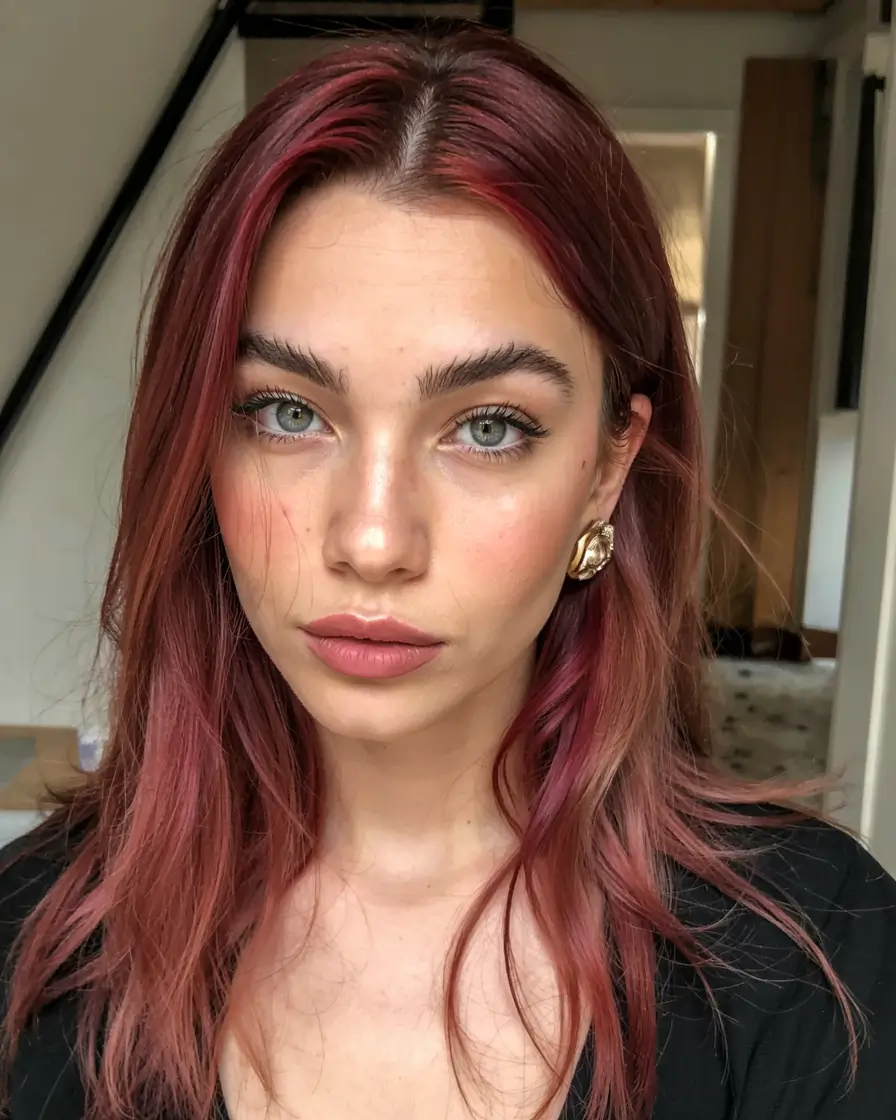 hair color for light skin tone 2026+Berry-Copper Blush with Matte Texture