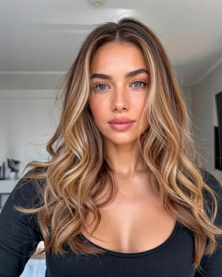 hair color for tan skin tone 2026+Rooted Honey Melt With Soft Waves