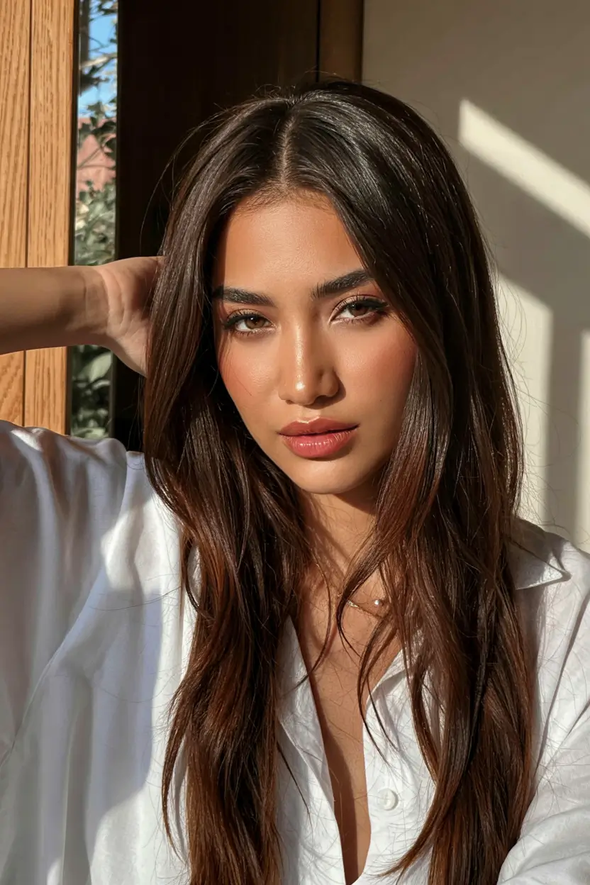 hair color for tan skin tone 2026+Silky Hazelnut Lengths With Natural Shine