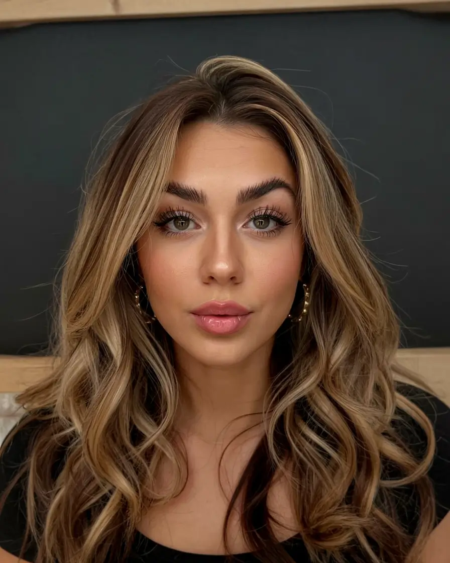 hair color for tan skin tone 2026+Soft Caramel Bronde With Face-Framing Lights