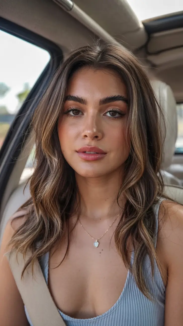 hair color for tan skin tone 2026+Soft Ashy Brunette With Fine Ribbons