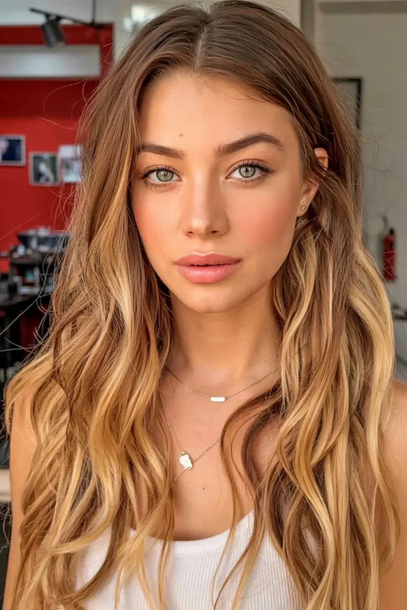 hair color for tan skin tone 2026+Golden Sand Waves With Root Stretch