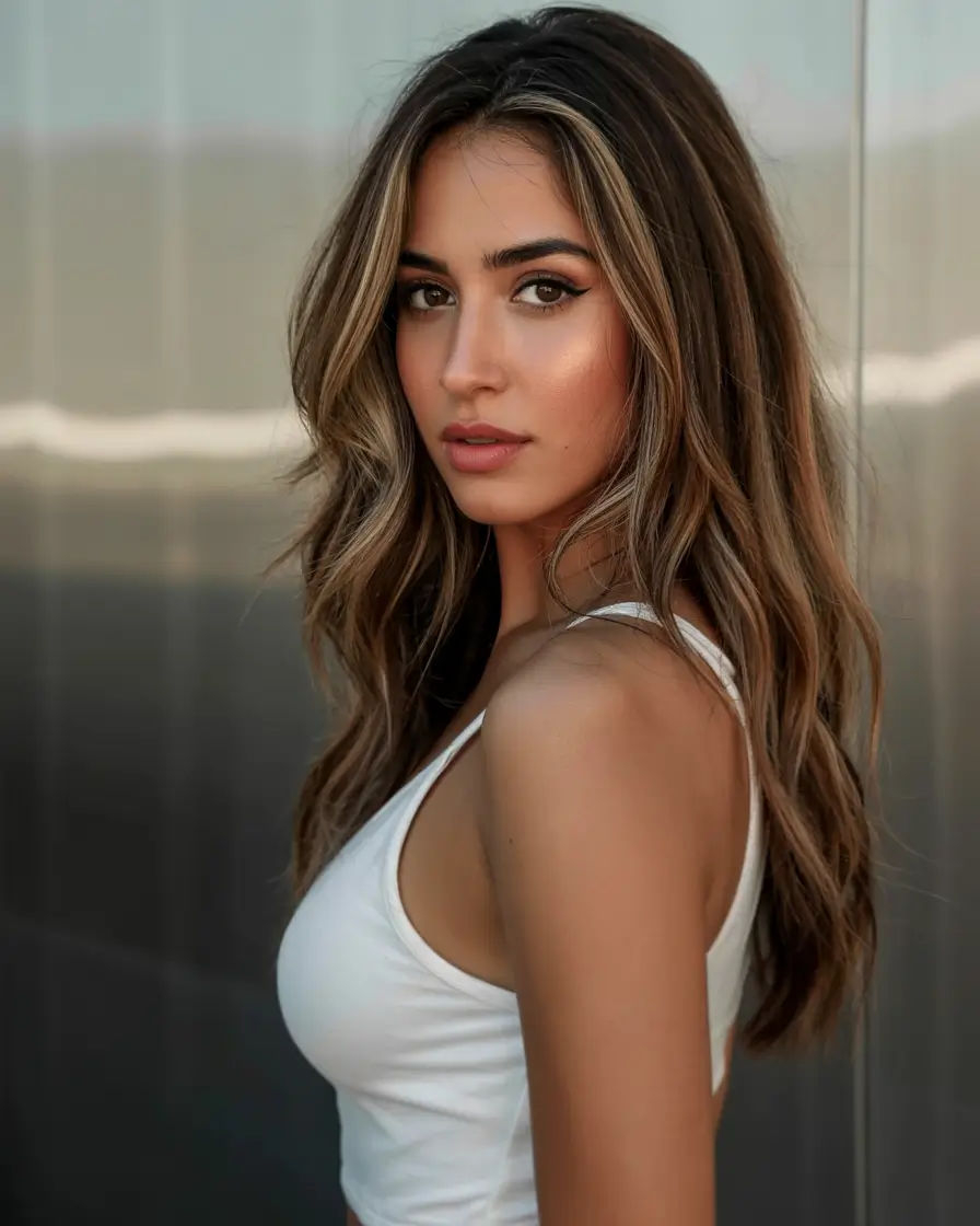 hair color for tan skin tone 2026+Mocha Honey Blend With Sunlit Babylights