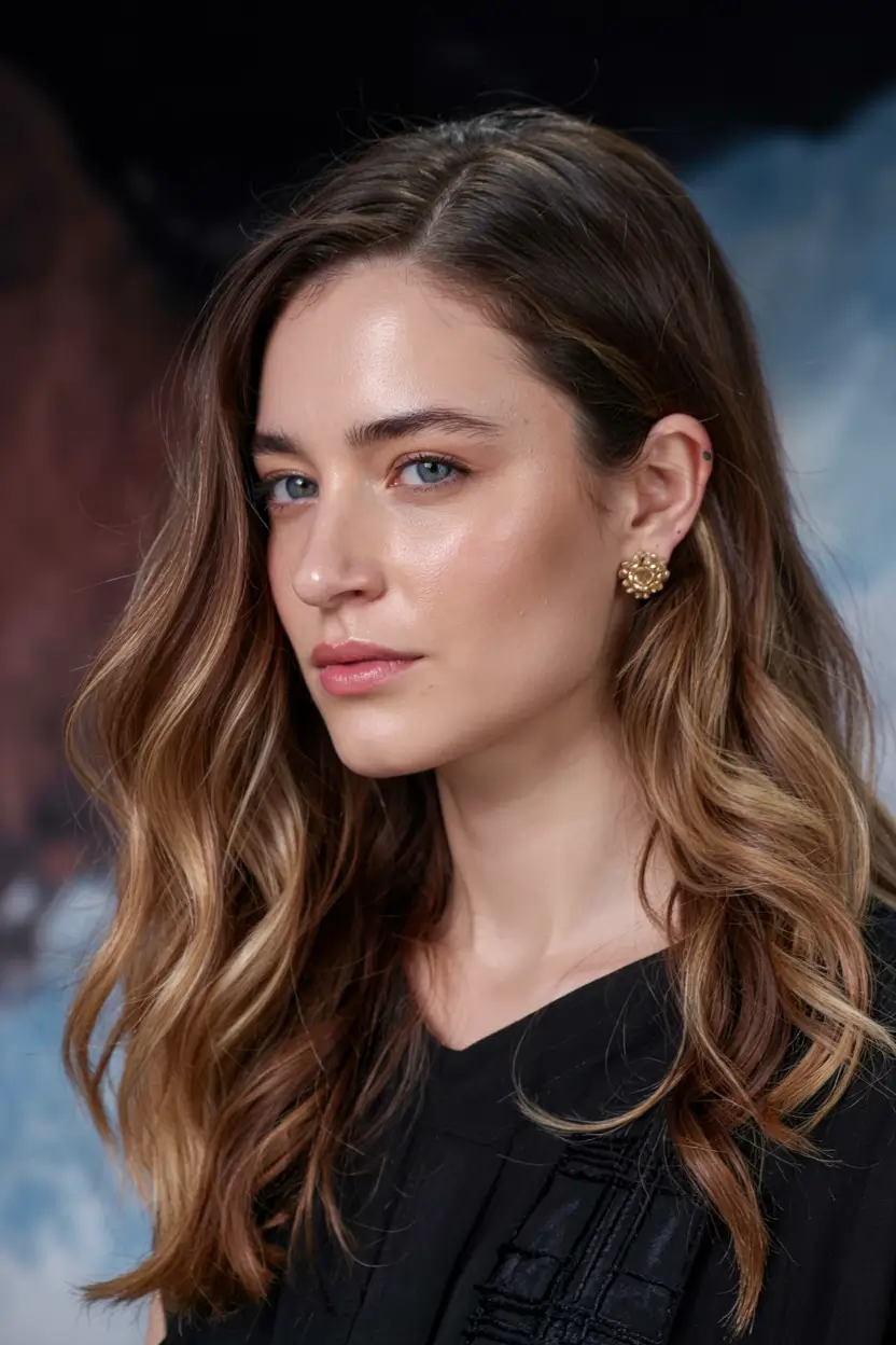 hair color for warm skin tone 2026+Golden Amber Highlights on Coffee Brown Base