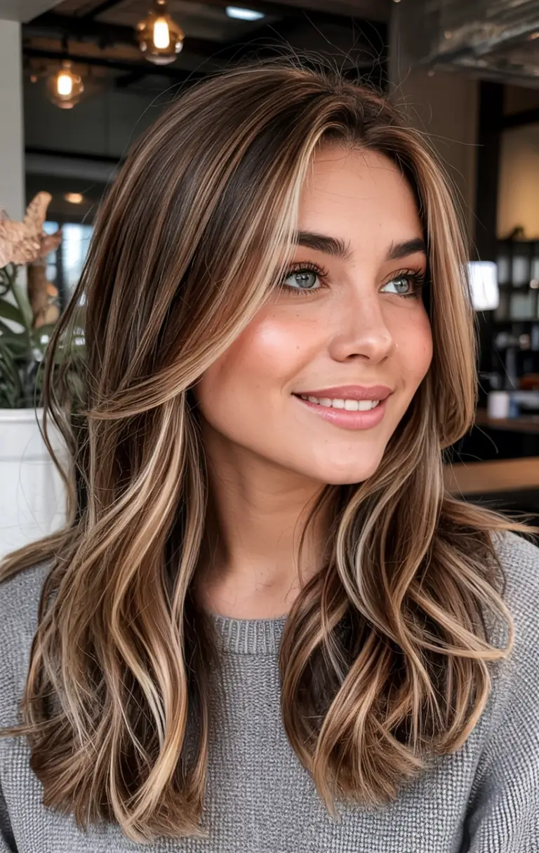 hair color for warm skin tone 2026+Honey Almond Highlights with Lived-In Layers