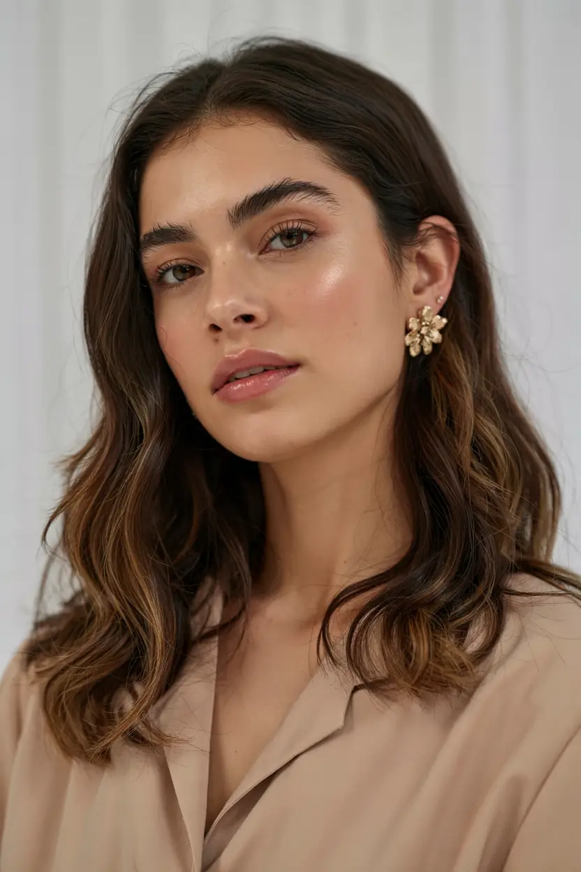 hair color for warm skin tone 2026+Soft Sienna Waves with Whispered Highlights