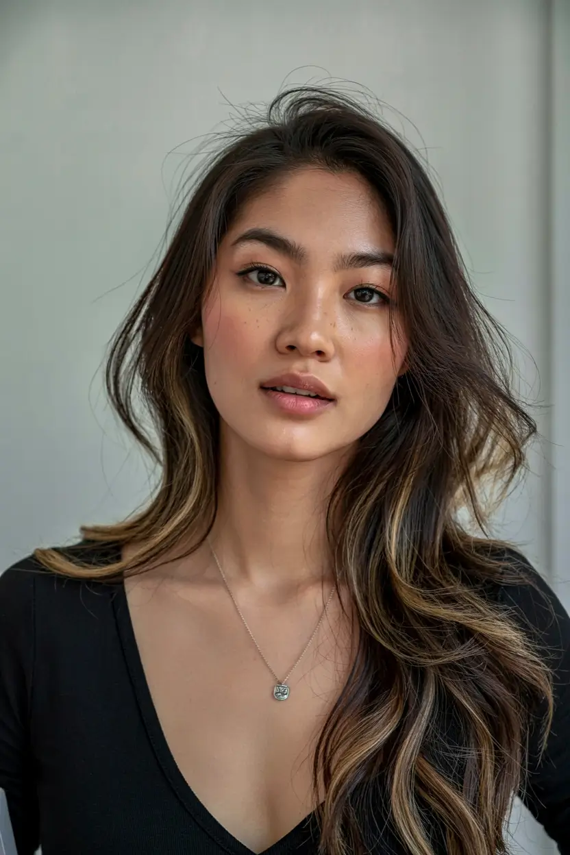 hair color for warm skin tone 2026+Espresso Melt with Money Piece Ribbons