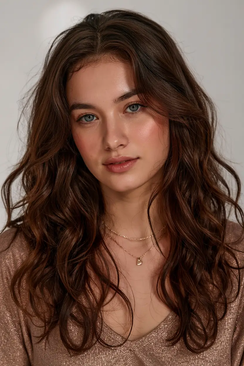 hair color for warm skin tone 2026+Cocoa Raisin Waves with Undone Texture