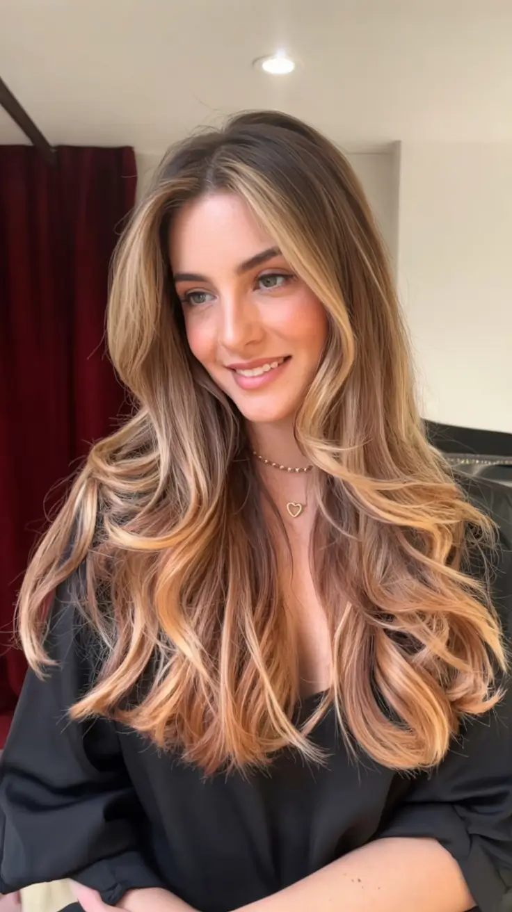 hair color for warm skin tone 2026+Caramel-Butter Balayage with Volume Waves