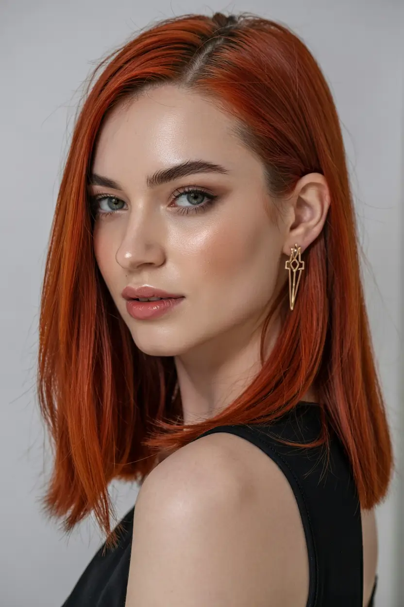hair color trends 2026 Glossy Tangerine with Precision Cut