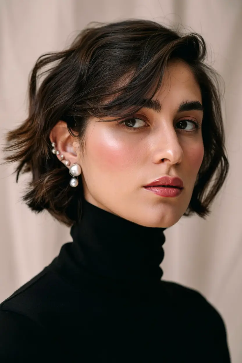 hair color trends 2026 Choppy Espresso Pixie-Bob with French Volume