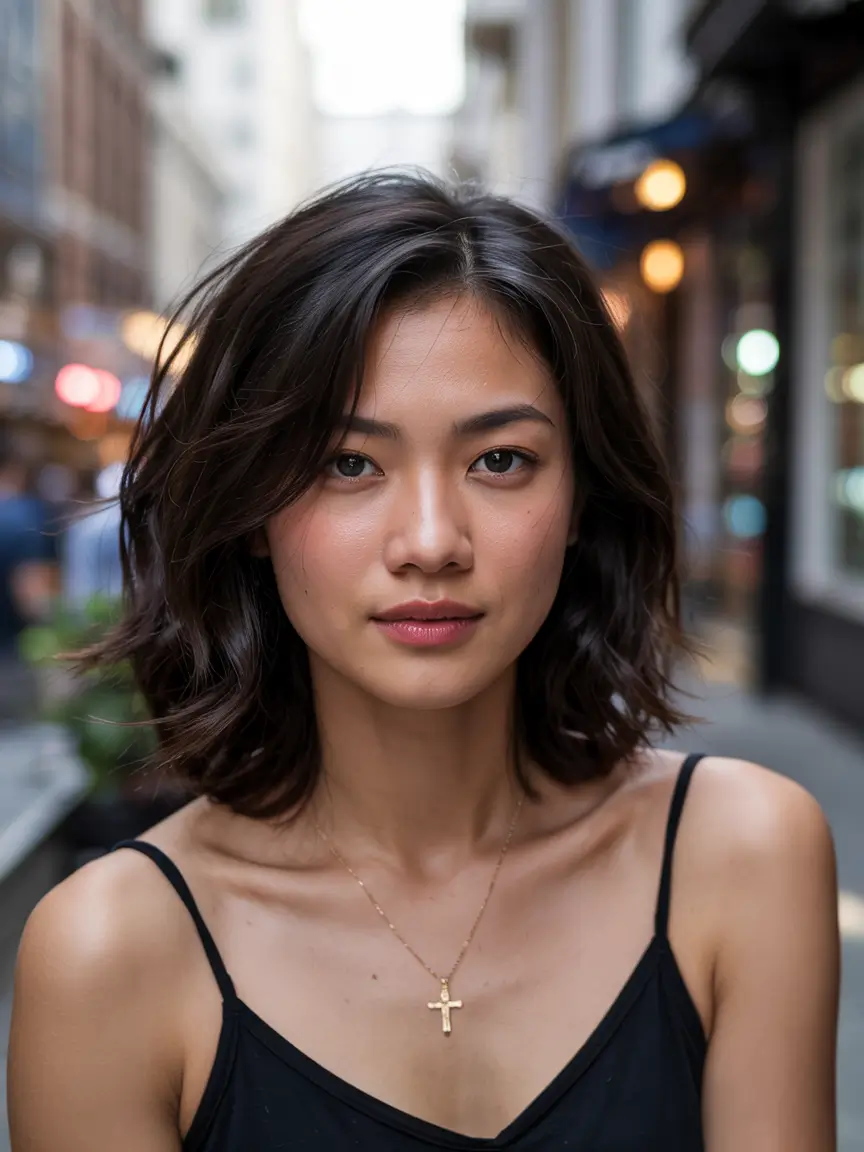 haircut for round face ideas 2026 Casual-Chic Tousled Lob