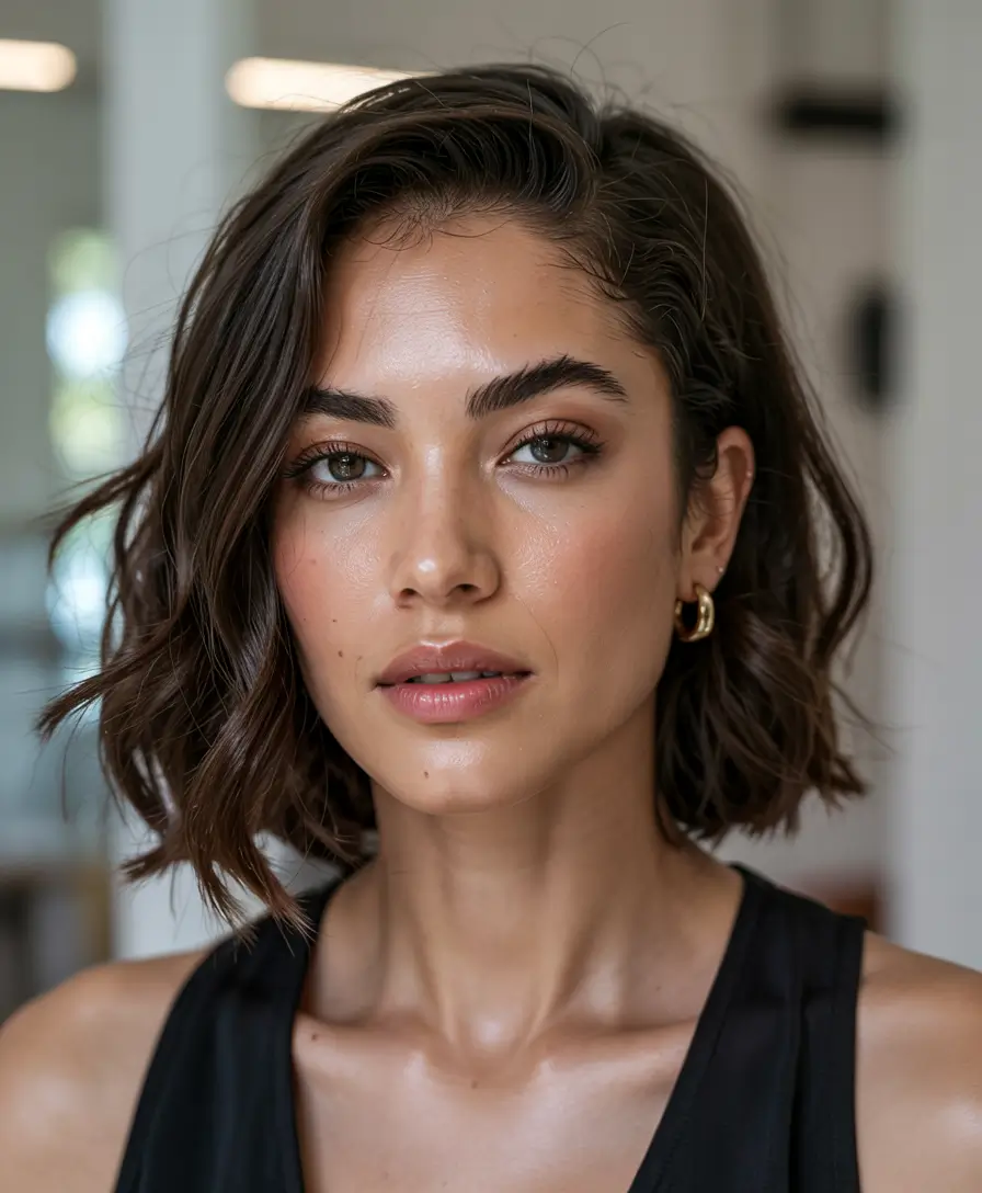 haircut for round face ideas 2026 Edgy Asymmetrical Crop with Texture