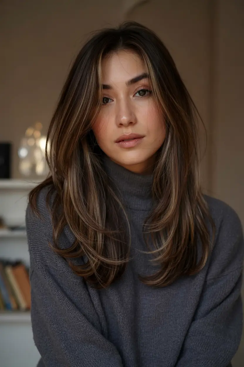 haircut for round face ideas 2026 Layered Blowout with Natural Dimension