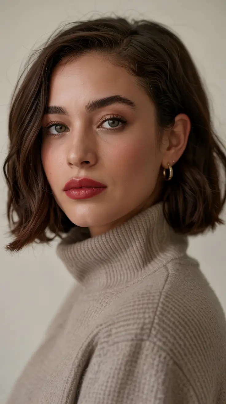 haircut for round face ideas 2026 Sculpted Chin-Grazing Bob with a Deep Side Part