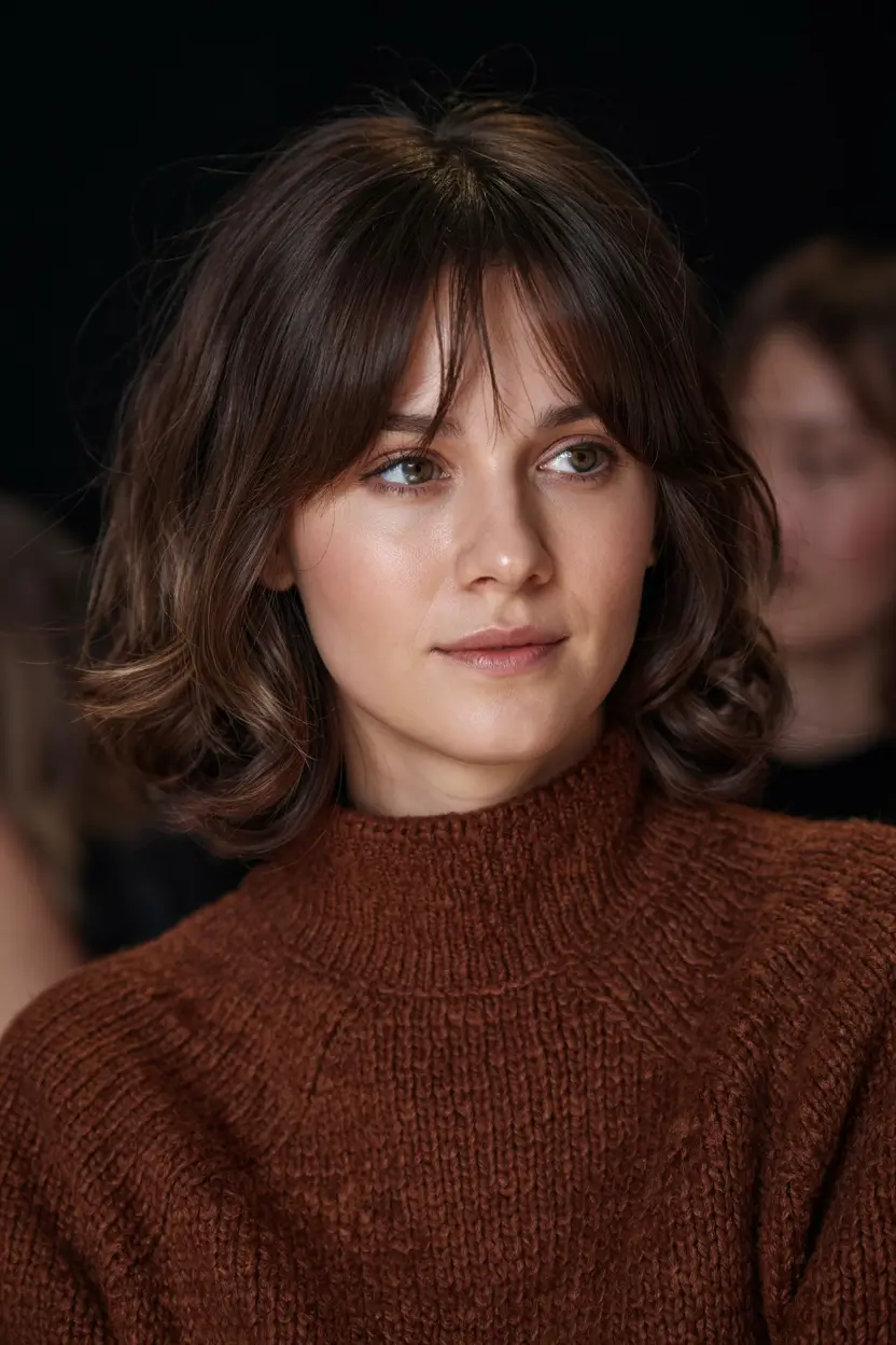 haircut for round face ideas 2026 Short French Bob with Curtain Bangs