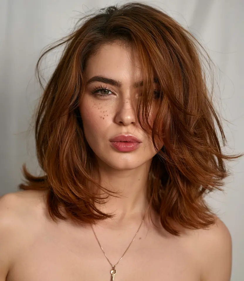 haircut for round face ideas 2026 Shaggy Layers with Bold Volume