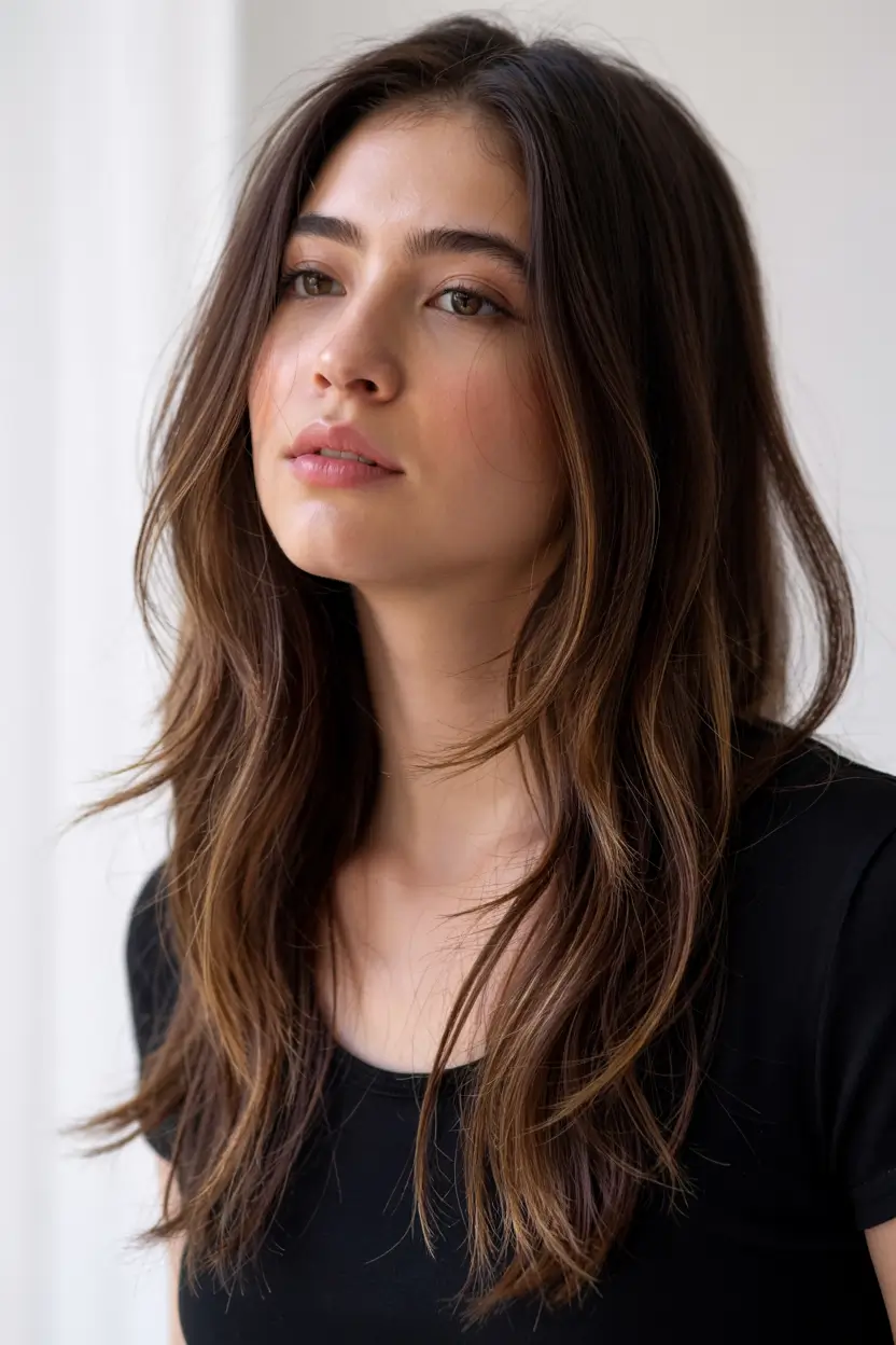 haircut for round face ideas 2026 Long Layered Cut with Effortless Texture