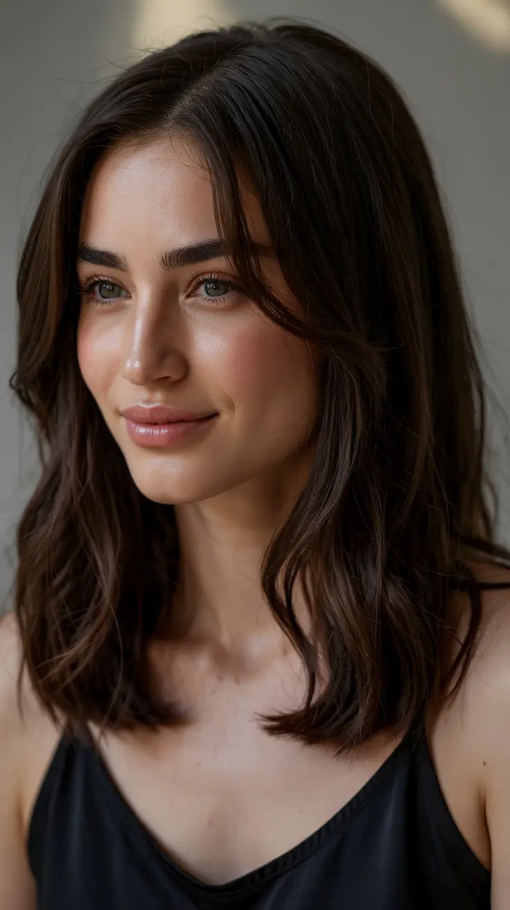 haircut for round face ideas 2026 Minimal Mid-Length with Face Contouring Layers