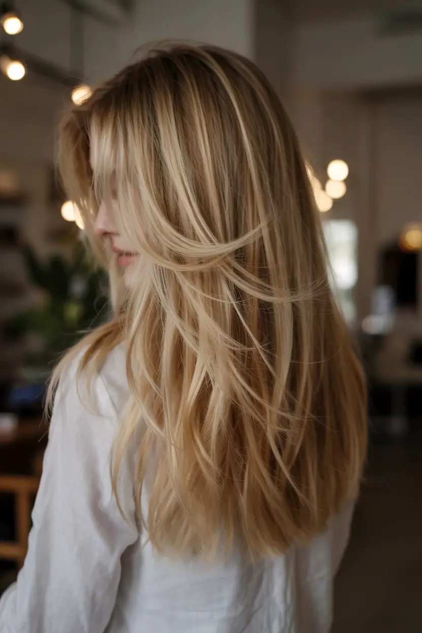 haircut ideas 2026 Light Reflecting Blonde with Cascading Layers