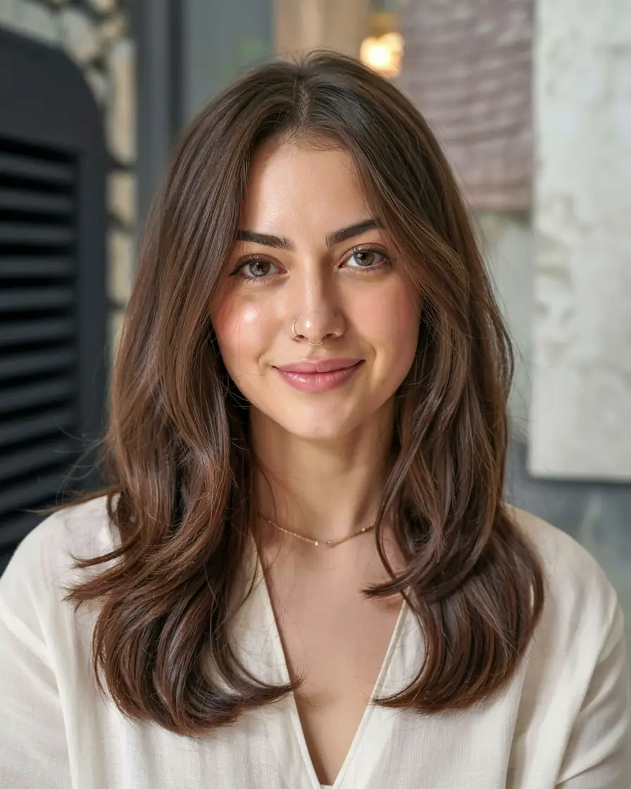 haircut ideas 2026 Layered Chestnut with Natural Volume