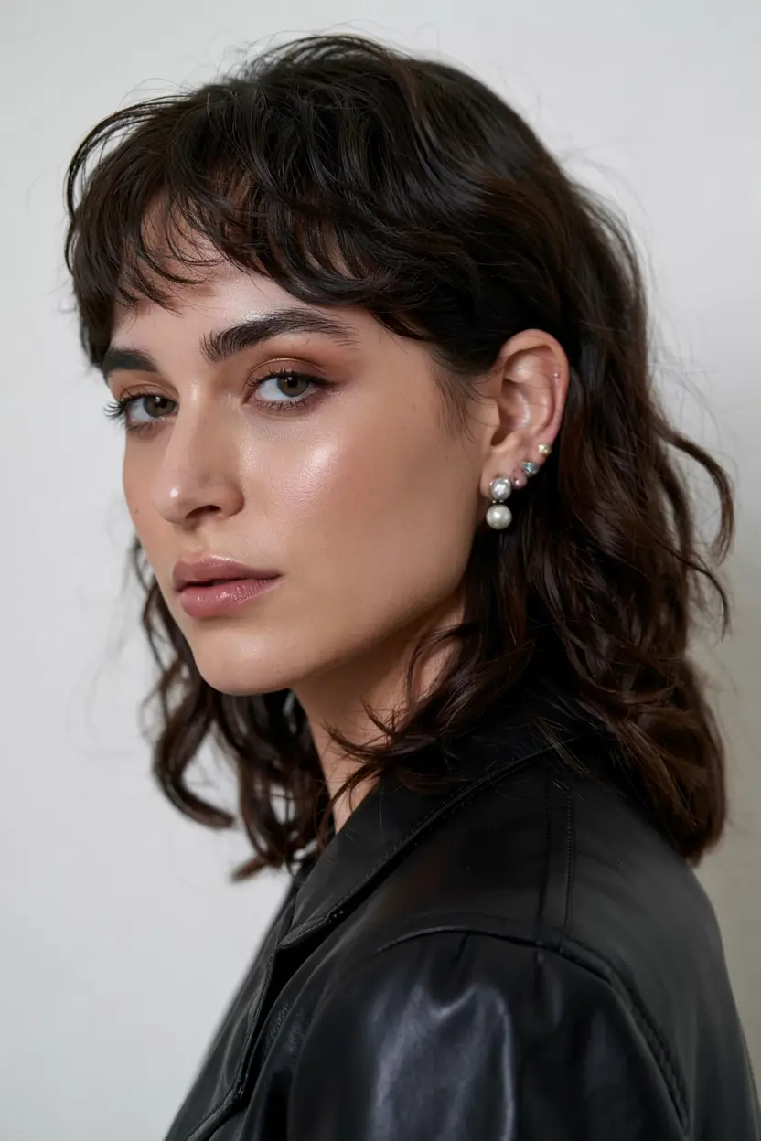 haircut ideas 2026 Shaggy Mid-Length with Baby Bangs