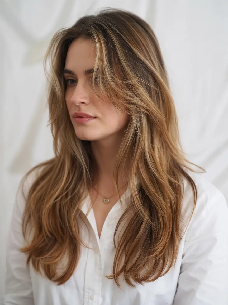 haircut ideas 2026 Blended Long Layers with Dimensional Blonde