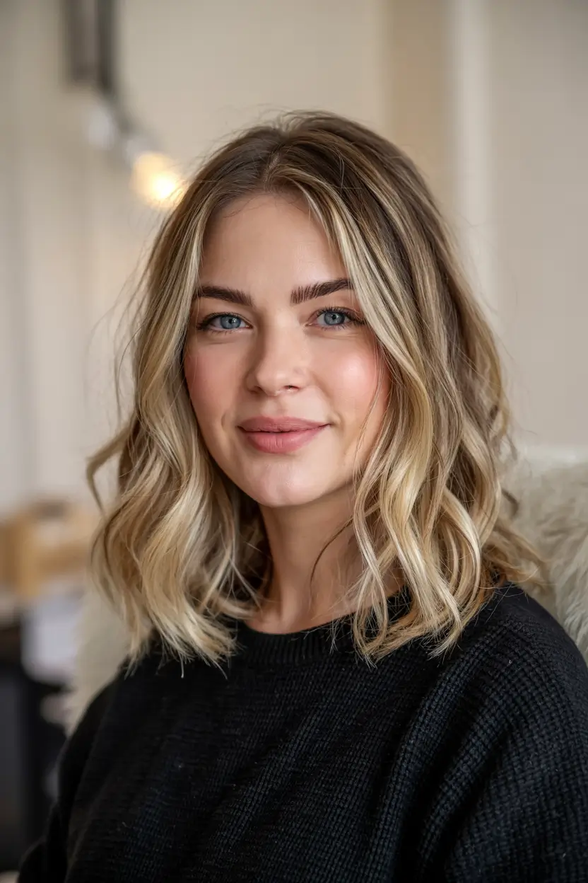 haircut ideas 2026 Champagne Blonde Waves with Luxe Shape