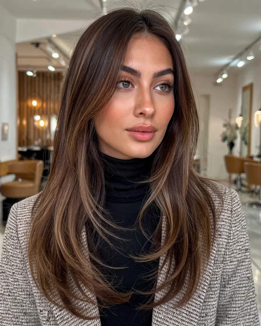 haircut ideas 2026 Polished Layers with Subtle Contour Framing